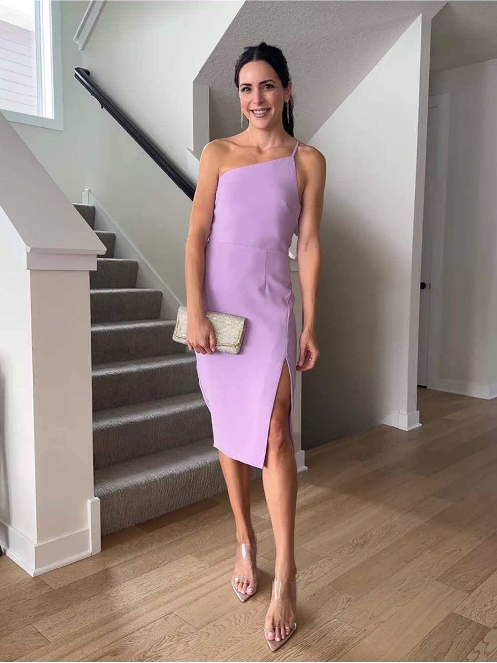 LIKELY Cassidy One-Shoulder Midi Sheath Dress Pastel Purple